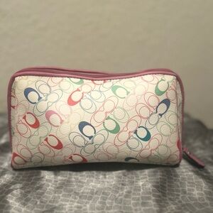 Coach Multicolor Signature Pouch with Pink Trim